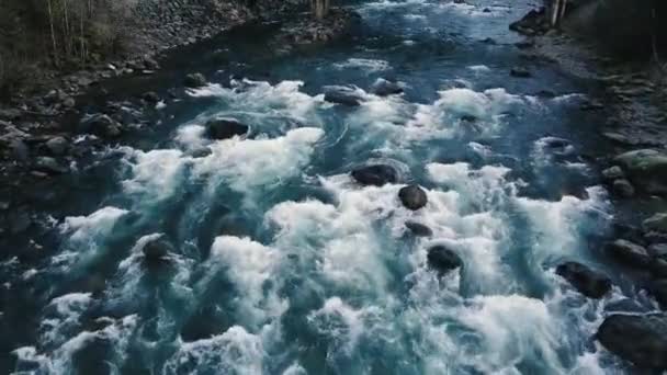 Nehir Akıntılarının Kristal Berrak Nehrin Ortasındaki Büyük Taşların Üzerinden — Stok video