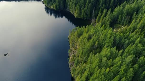 Letecký Pohled Pomalu Pohybující Vodu Slunečné Ráno Kanadských Horách Covere — Stock video