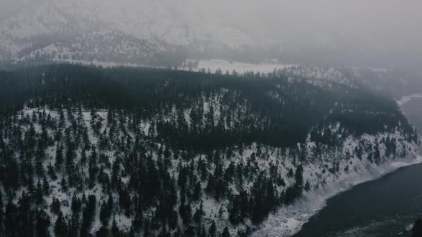 Veduta Aerea Delle Montagne Canadesi Invernali Coperte Neve — Video Stock