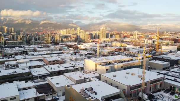 Vancouver Gün Batımı Şehir Merkezinde Kısmen Görülebiliyor Inşaat Setinde Birkaç — Stok video