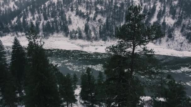 Fliegen Sie Über Den Fluss Mit Dem Eis Nach Unten — Stockvideo