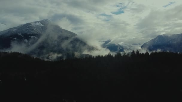 Apertura Montaña Escondido Detrás Las Nubes Bosque Pinos Verdes Columbia — Vídeos de Stock