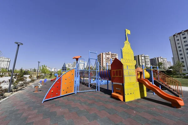 Parque Banco Construindo Ajardine Moderno Verde Fundo Urbano Vetor Rio — Fotografia de Stock