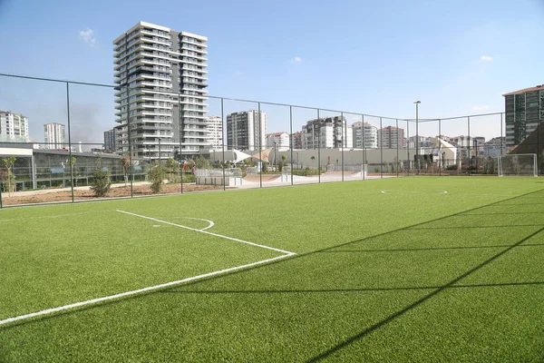 Piłka Nożna Piłka Nożna Trawa Stadion Pole Sport Gra Bramka — Zdjęcie stockowe