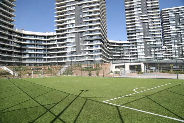 Fútbol Fútbol Hierba Estadio Campo Deporte Juego Gol Fondo Verde — Foto de Stock