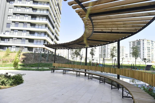 Moderno Parque Urbano Ciudad Aire Libre Verde Fondo Verano Árbol — Foto de Stock