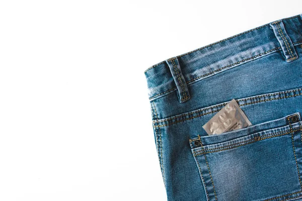 Condoms Package Jeans — Stock Photo, Image