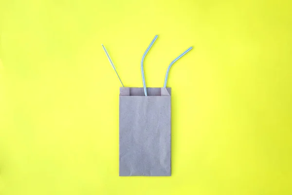 The metat straw and the brush for cleaning it — Stock Photo, Image