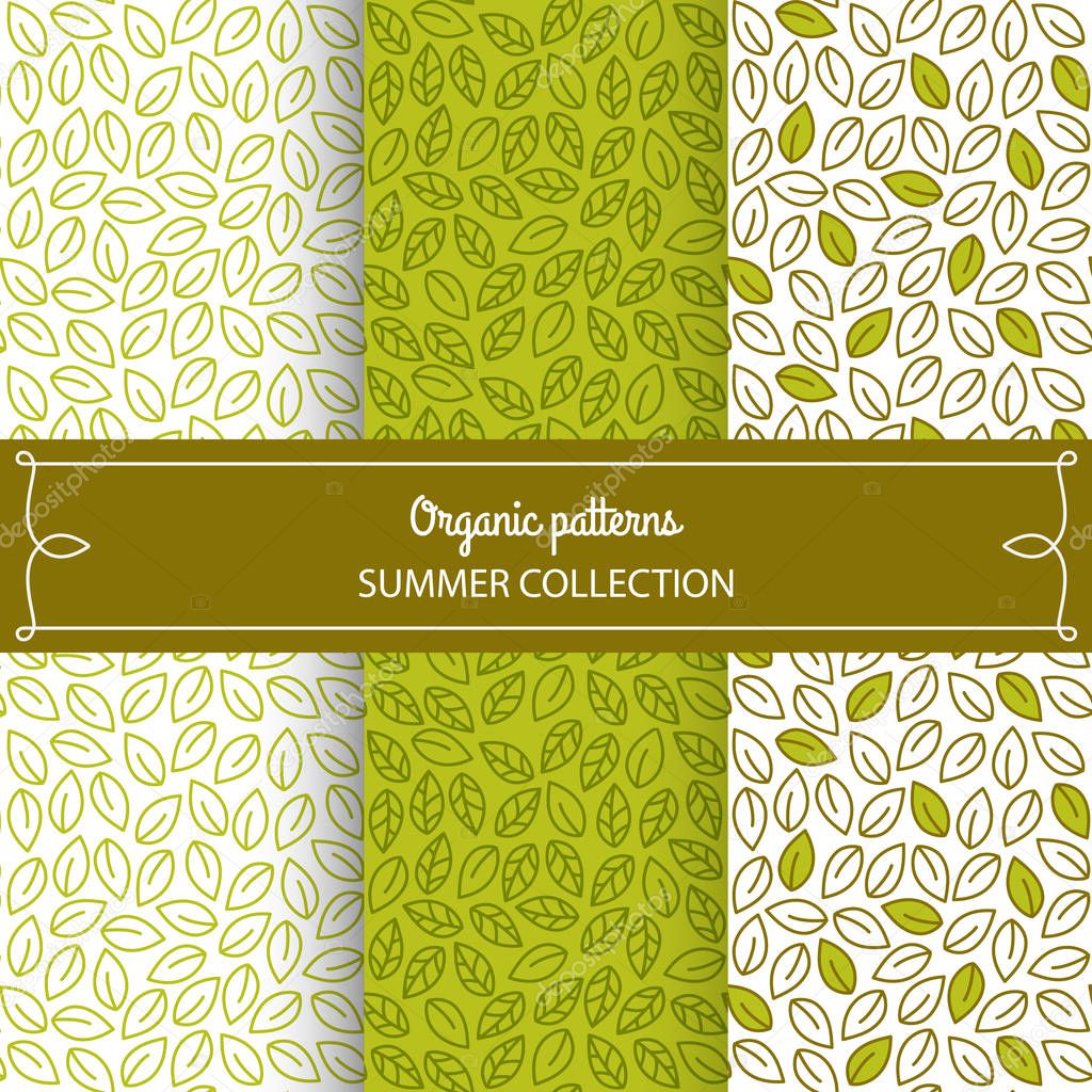 Set of vector templates packaging design, wrapping paper for beauty products, flower shop, organic, healthy food. Seamless patterns in line style.