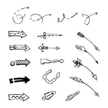 El çizilmiş oklar, vektör ayarlandı. Doodle tarzı