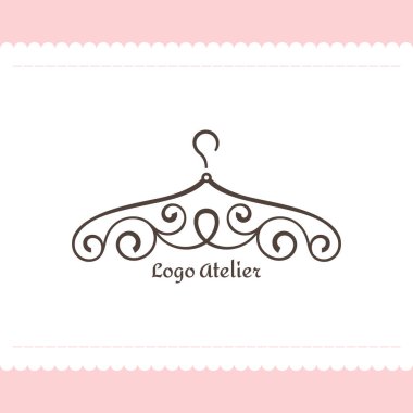 Atelier logosu, düğün butiği, kadın giyim mağazası. Moda tasarımcısı için markanın şablonu. Stüdyo dikiş ve terzilik için element. Zarif çizgileri olan askı