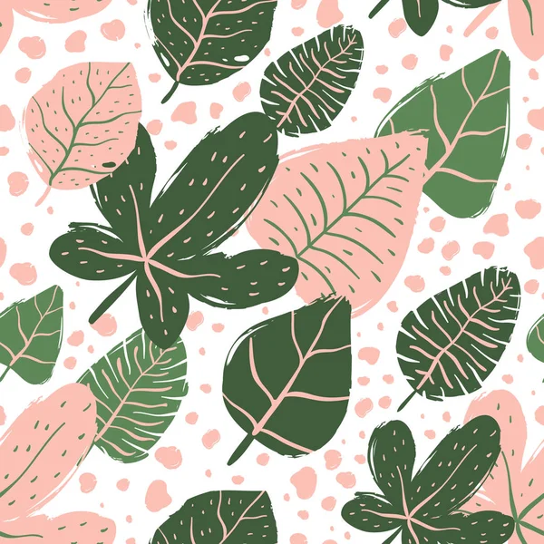 Tropikal yapraklarla kusursuz desen. El çizimi vektör çizimi