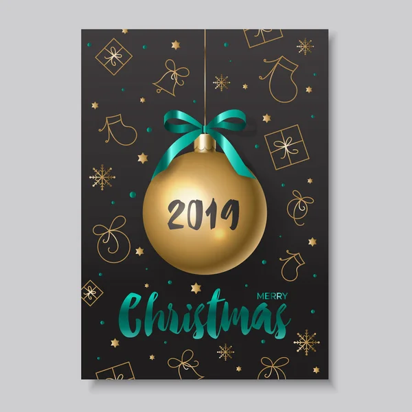 Christmas card with a Golden ball on the background of various new-year elements — Stock Vector