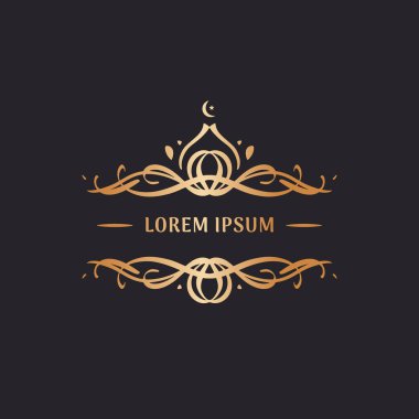 Camilerin silueti olan altın çerçeve. Tasarım şablonu için zarif öge, metin için yer