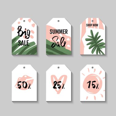 Tropikal tarzda yaz satışı ve hediye etiketleri