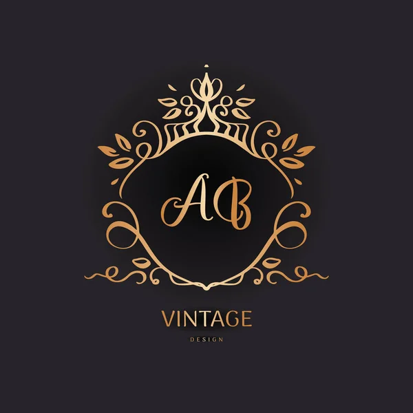 Logotipo do casamento em estilo vintage. Quadro de luxo com ornamento de ouro — Vetor de Stock