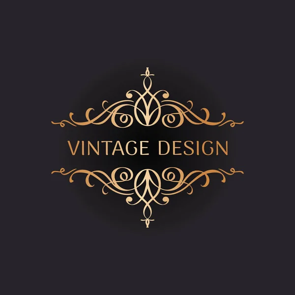 Wedding logo in vintage style. Luxury Frame with Gold Ornament — Stock Vector