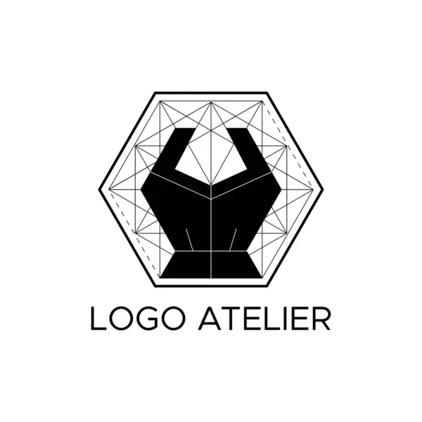 El logo Atelier. Plantilla vectorial para la industria de la moda. Elemento para costura y sastrería Studio. Ilustración en estilo moderno — Vector de stock