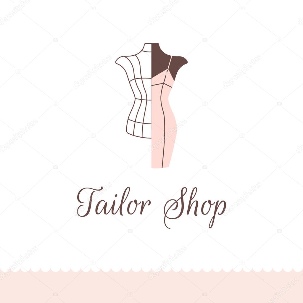 Logo for tailor shop, dressmakers salon, sewing studio, clothing store and fashion designer.