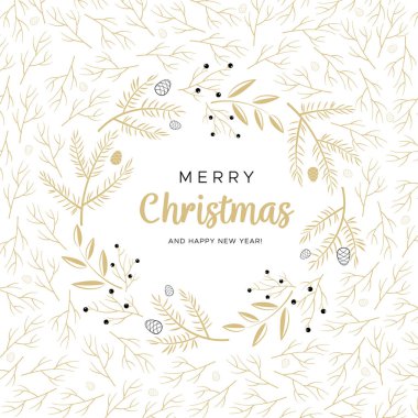 Mutlu Noeller ve mutlu yıllar. Altın dallı ve kozalaklı..