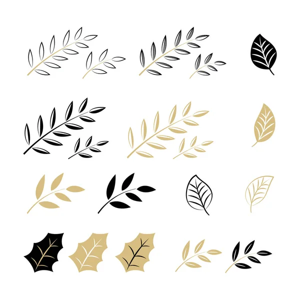 Set of Christmas elements for typographic design. Leaves, branches, berries in black and gold colour scheme. Vector illustration in modern style. — ストックベクタ