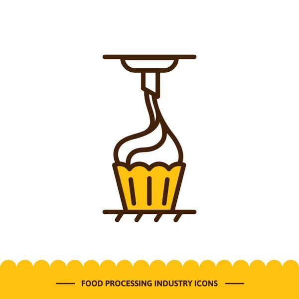Ikona przemysłu spożywczego. Automatyczna linia wyrobów cukierniczych w fabryce. Proces wytłaczania kremu. Ilustracja wektora w nowoczesnym stylu — Wektor stockowy