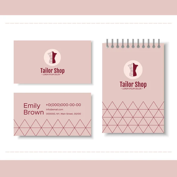 Branding para sastrería, salón de costura, estudio de costura, tienda de ropa y diseñador de moda. Logo, tarjeta de visita, bloc de notas. Ilustración vectorial en estilo moderno — Vector de stock