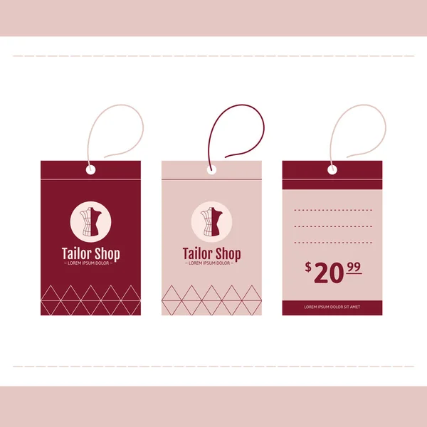 Branding para sastrería, salón de costura, estudio de costura, tienda de ropa y diseñador de moda. Logo, etiqueta de precio. Ilustración vectorial en estilo moderno — Vector de stock