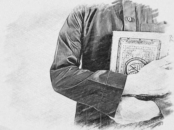 Ινδονησία Απριλίου 2020 Φωτογραφία Του Άνδρα Που Κρατά Ένα Κοράνι — Φωτογραφία Αρχείου