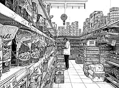 Süpermarket iç görünüm illüstrasyonuName