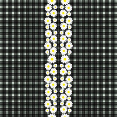 Çiçek motiflerinin kombinasyonuyla kusursuz Gingham arka plan deseni. Kumaş, masa örtüsü, battaniye, gömlek, elbise, poster, gazete baskısı yapabilen kusursuz desenli.