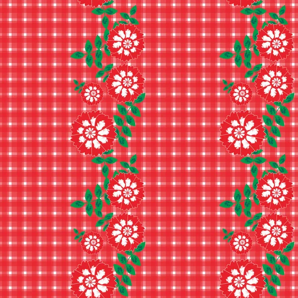 Padrão Fundo Sem Costura Gingham Com Uma Combinação Motivos Florais — Vetor de Stock