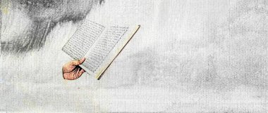 Endonezya 'da. 20 Nisan 2020. Kuran okuyan adamın fotoğrafı Ramazan ayı için hazır. Kapaktaki Arapça Kuran olarak tercüme edilir.