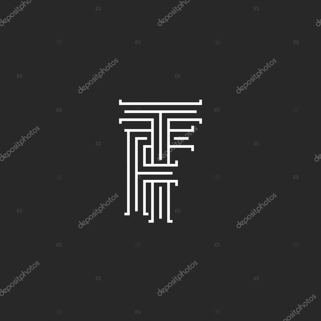 Letters TF monogram, weaving thin line emblem TF medieval initials