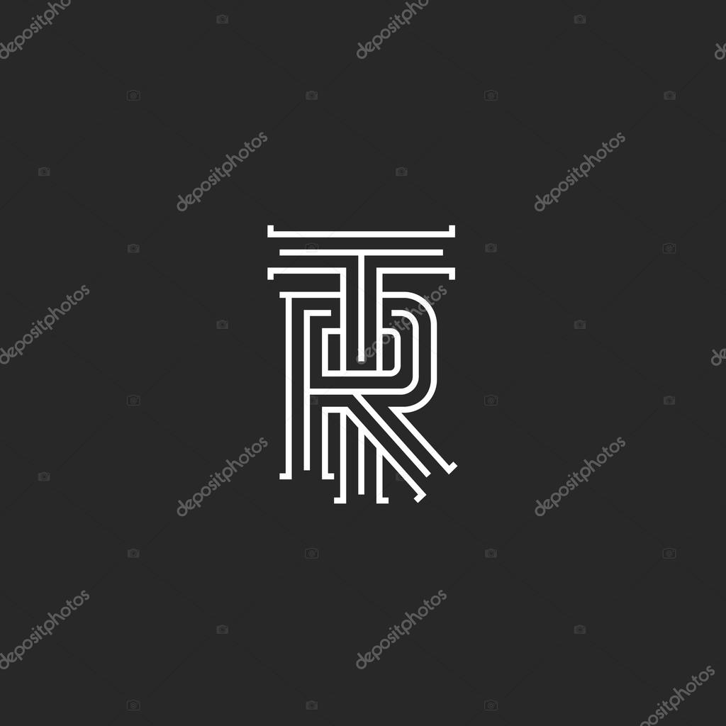 Logotype of letters TR, retro logo monogram, overlapping thin line capital letters T R combination