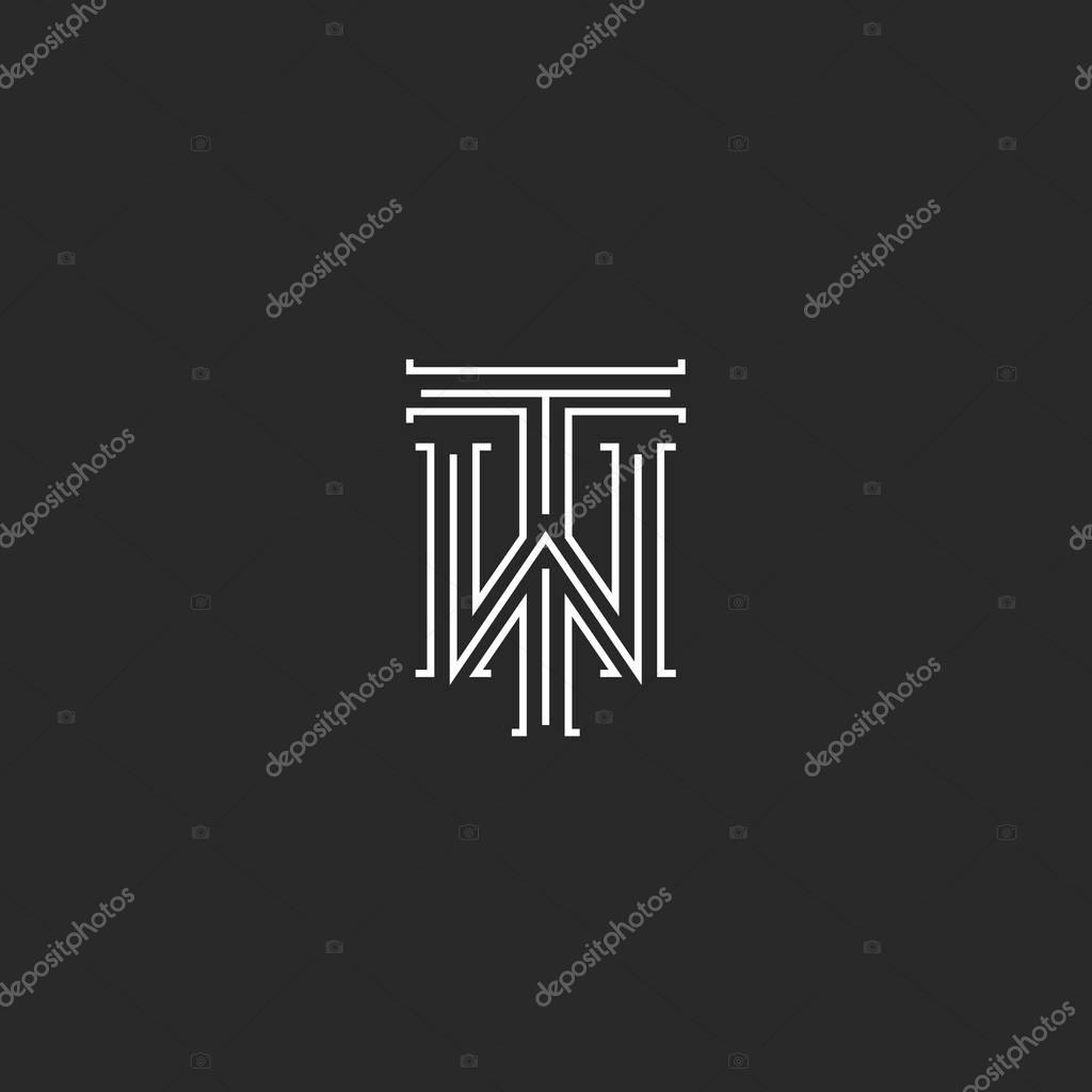 TW letters logo medieval monogram black and white combination intersection initials WT for wedding invitation emblem, T W hipster icon