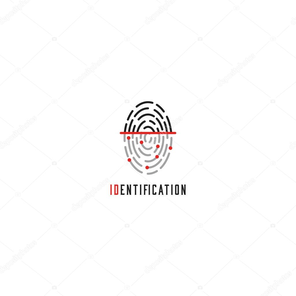 Fingerprint scanner logo, identification user id touch finger, authorization thumbprint technology icon