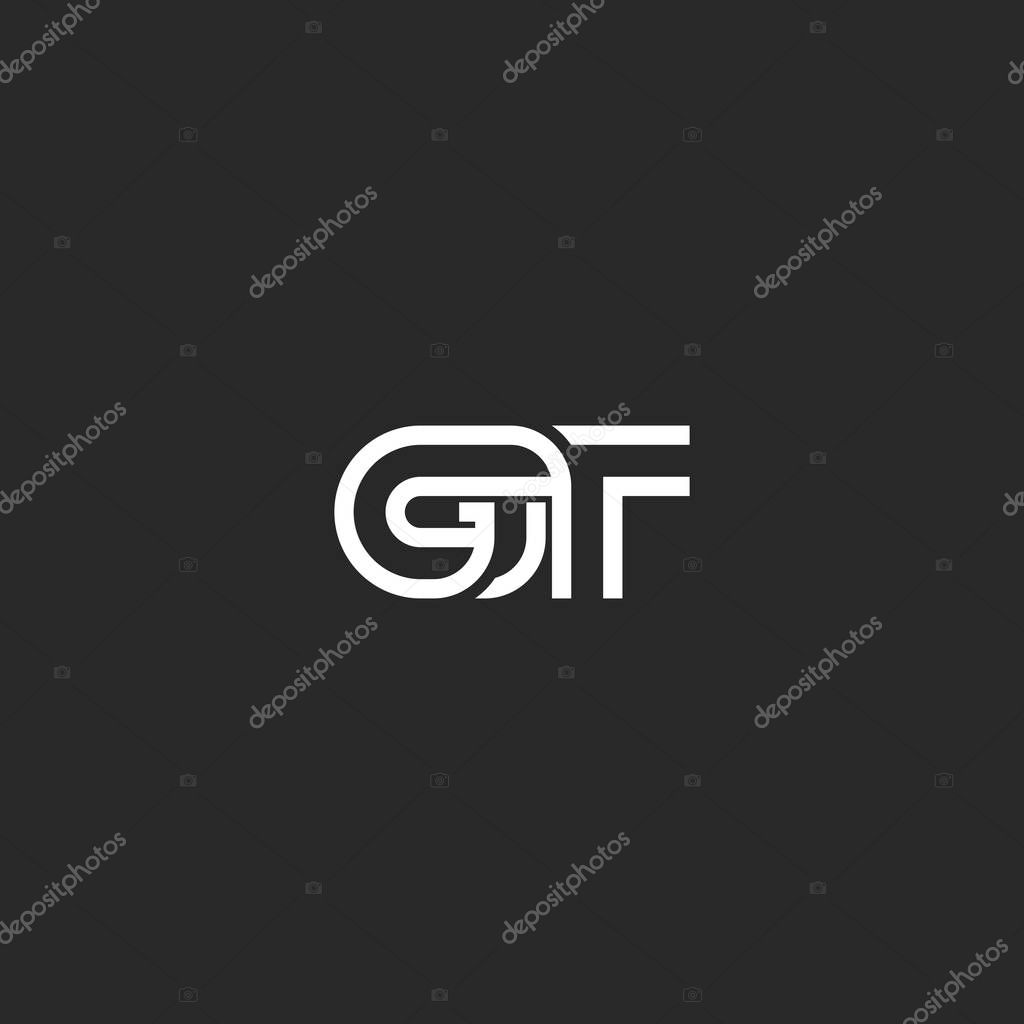 GT logo letters monogram, combination overlapping thin line symbols G T black and white style, wedding invitation weaving emblem