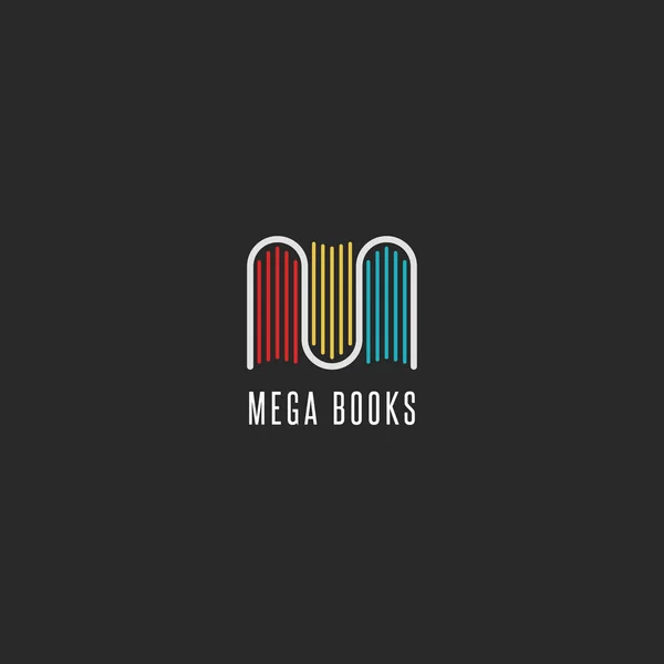 Bookstore logo idea, colorful books logotype in the form of letter M — Stock Vector