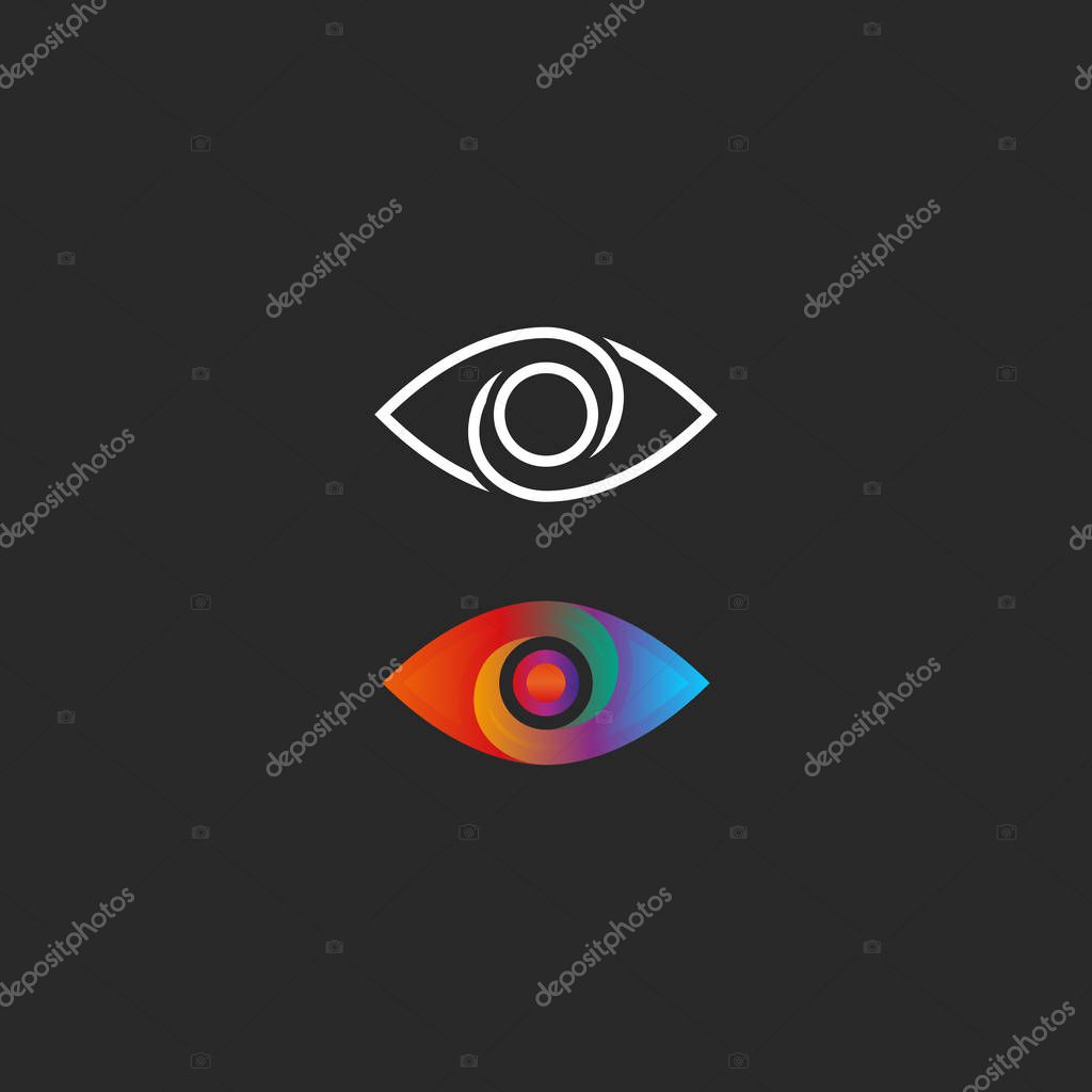 Eye logo gradient and linear style design element. Transition color creative vision simple media icon.