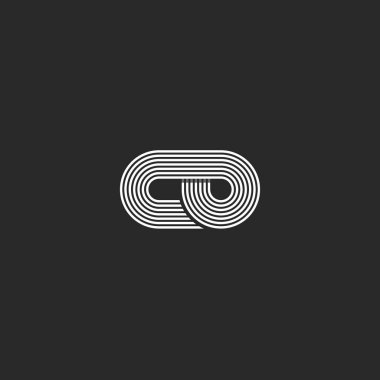 Harf co logo hipster monogram paralel çizgi stili, kombinasyon c ve o simge birlikte örtüşen, siyah ve beyaz kartvizit baş harfleri amblemi mockup