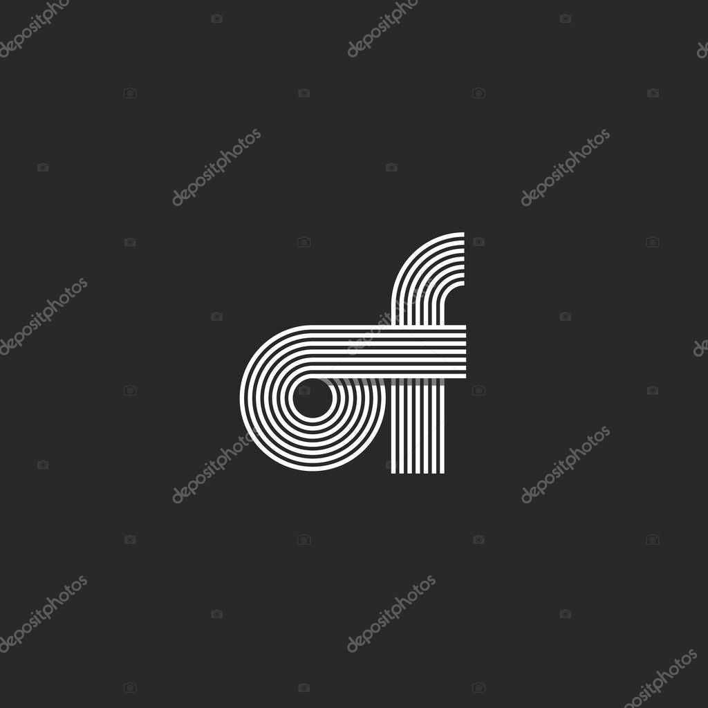 Combination two letter OF logo monogram, linked O, F mark overlapping parallel lines hipster symbol, initials emblem for wedding card