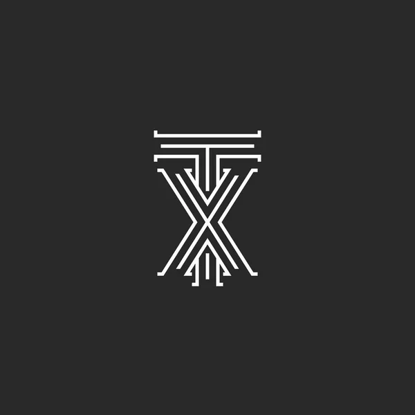 TX letras logo monograma medieval, líneas de intersección forma XT iniciales, emblema de la tarjeta de boda X T combinación vinculada dos símbolos hipster diseño elemento plantilla — Archivo Imágenes Vectoriales