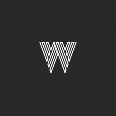Doğrusal W harf logo modern monogram, Labirent şekil siyah beyaz kırık çizgiler hipster ilk amblemi, tipografi tasarım öğe şablonu