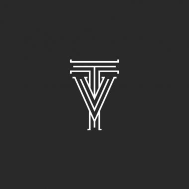TV harf logo Ortaçağ monogram, siyah ve beyaz ince çizgiler retro tarzı kombinasyonu vintage baş harflerini Vt birlikte düğün davetiyesi amblemi, iki mektup T ve V yenilikçi tasarım öğe şablonu