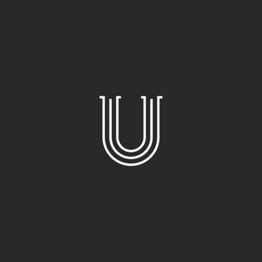 Retro harf U logo monogram, ince paralel çizgiler Ortaçağ tarzı sermaye ilk amblemi. Eski stil vintage mektup tasarımı.