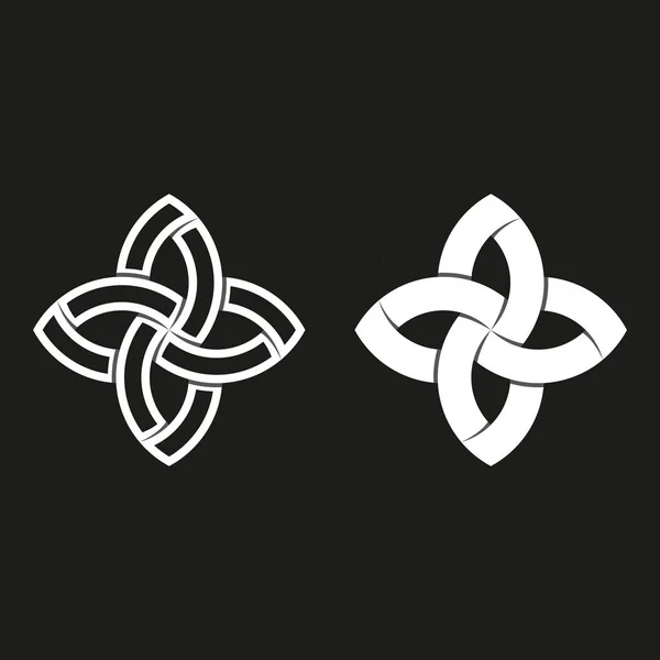 Logo geométrico sagrado, rayas de papel superpuestas en blanco y negro, plantilla de elemento de diseño gráfico hipster. Tejer simetría forma geométrica símbolo de meditación. Emblema femenino — Archivo Imágenes Vectoriales
