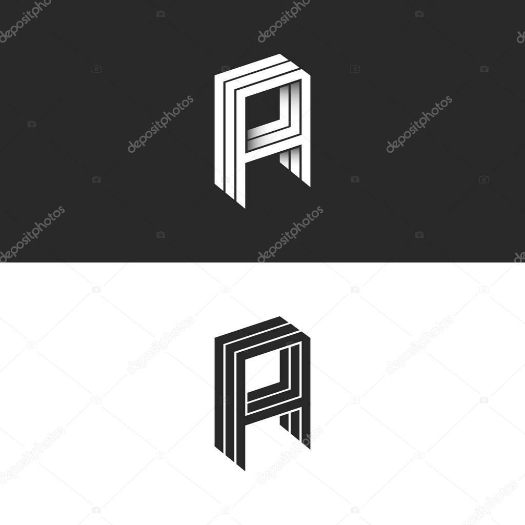Isometric letter A logo hipster 3d monogram. AAA initials mockup. Perspective geometric shape typography hipster design element template for business or wedding card emblem.