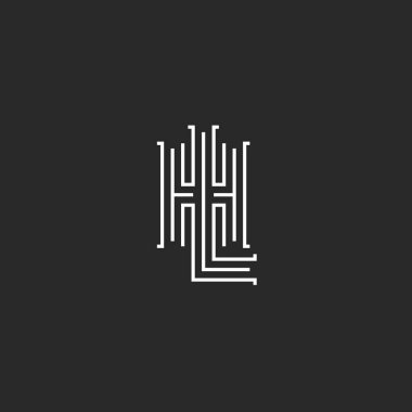 Kombinasyon harfler Hl logo hipster basit monogram, kavşak ince çizgi Lh düğün amblemi mockup, üst üste iki baş harfleri H L tipografi tasarım öğe şablonu