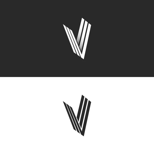 Lettera V logo monogramma isometrico simbolo semplice, minimale stile prospettico hipster emblema iniziali VVV linee offset creativo Idea icona — Vettoriale Stock